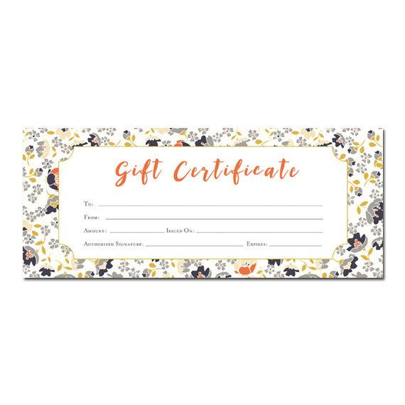 Best Gift Certificate Ideas
 Floral print Blank Gift Certificate Premade Gift