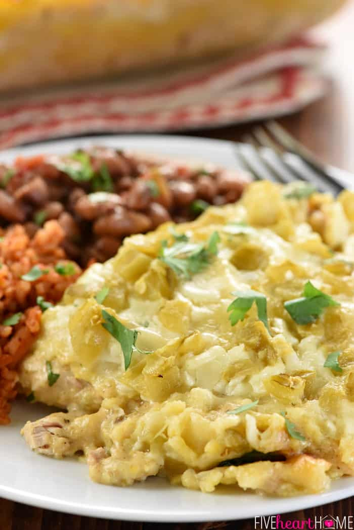 Best Green Chile Chicken Enchilada Casserole Recipe
 Chicken Enchilada Casserole • FIVEheartHOME