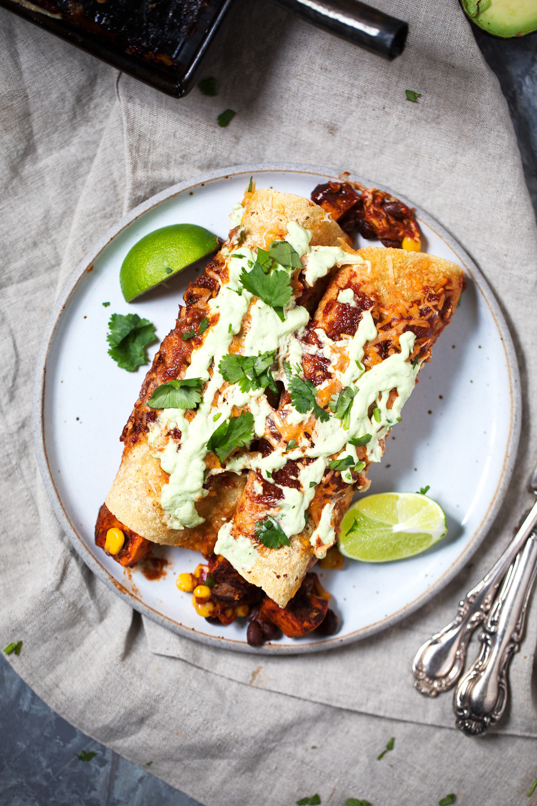 Best Vegetarian Enchiladas
 Sweet Potato Black Bean Enchiladas with Avocado Lime Crema