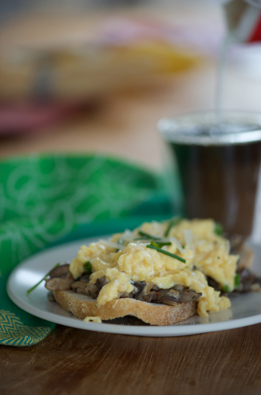 Big Girls Small Kitchen
 Creamy Mushroom Tartines with Chive Scrambled Eggs by Big