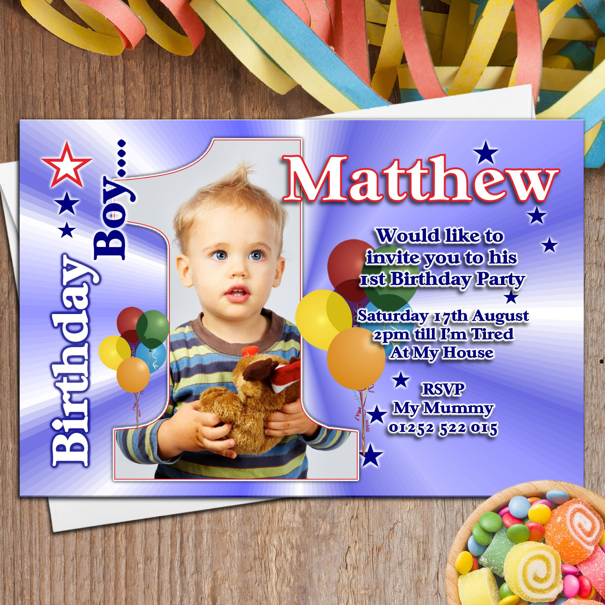 Birthday Boy Invitations
 10 Personalised Boys First 1st Birthday Party PHOTO