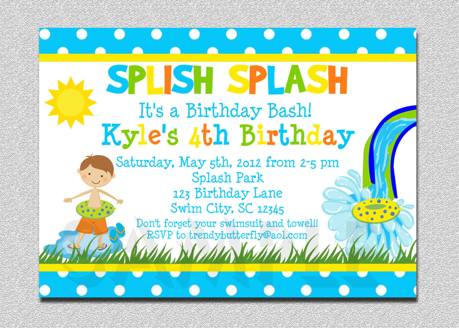 Birthday Boy Invitations
 Boys Pool Waterslide Birthday Invitation Waterslide