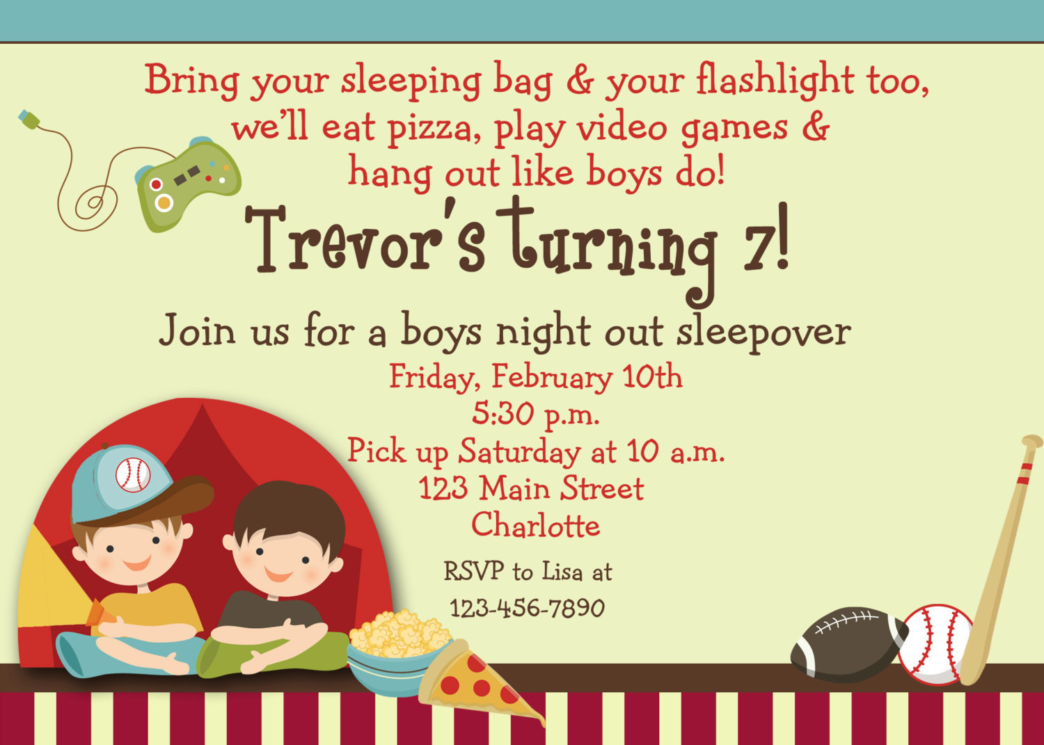 Birthday Boy Invitations
 Boys Sleepover Birthday Party Invitation by TheButterflyPress