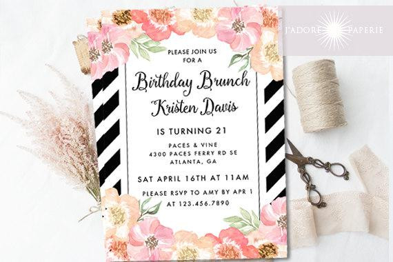 Birthday Brunch Invitations
 Birthday Invite Birthday Brunch Invitation Floral Birthday