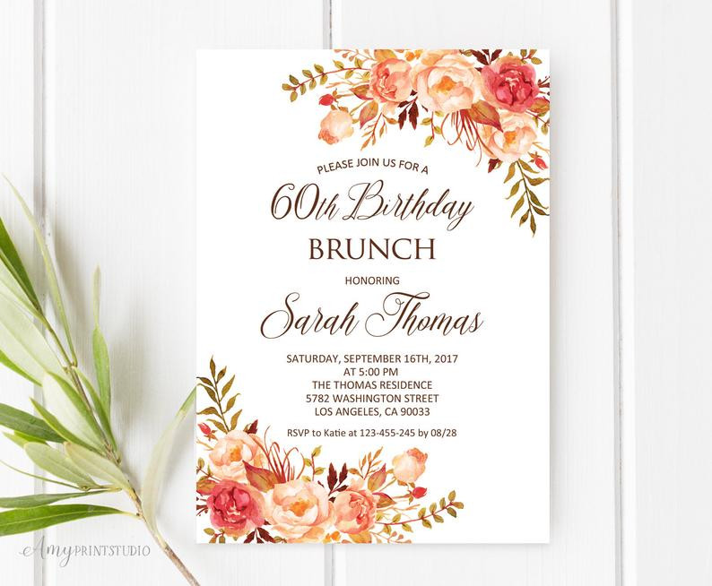 Birthday Brunch Invitations
 Birthday Brunch Invitation 60th Birthday Invitation Fall