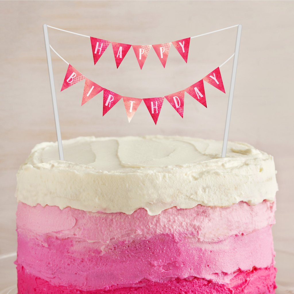 Birthday Cake Banner
 Pink Water Color Birthday Cake Banner Customizable DIY