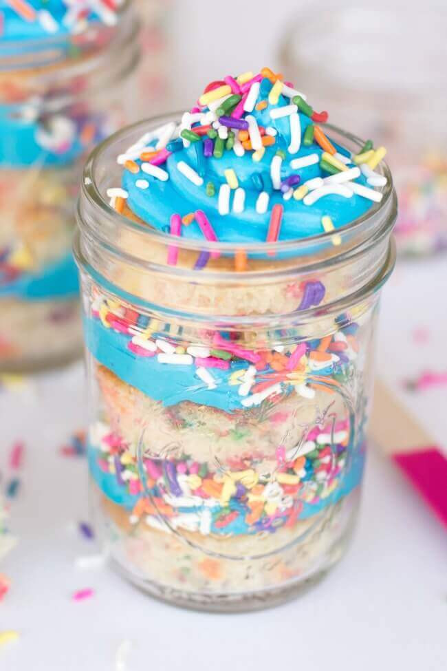 Birthday Cake In A Jar
 Sprinkles Birthday Cake in Mason Jars Spaceships and