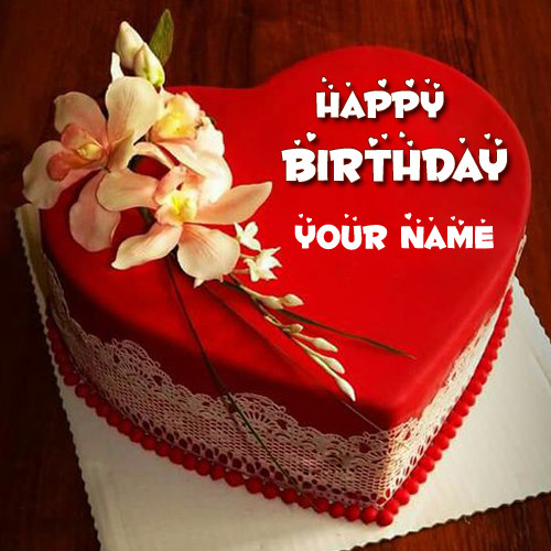 Birthday Cake Pictures With Names
 Happy Birthday Red Heart Love Cake Pic With Your Name