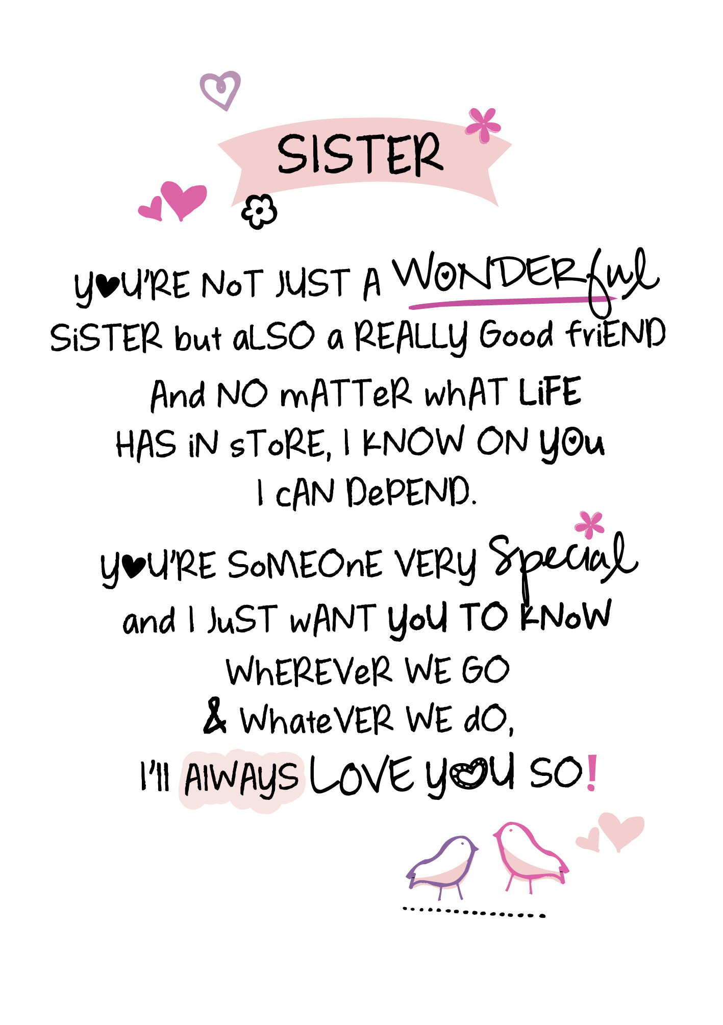 Birthday Card For Sister
 Wonderful Sister Inspired Words Greeting Card Blank Inside