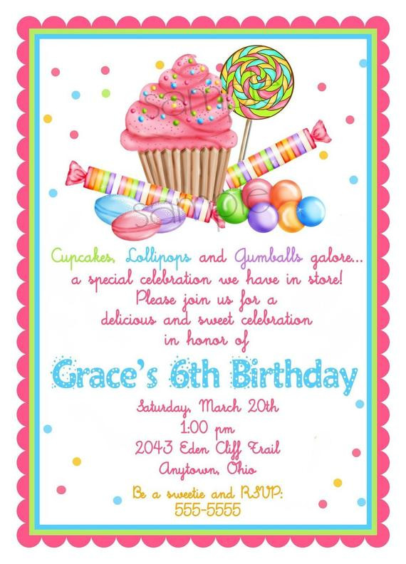 Birthday Celebration Invitation
 Sweet Shop Birthday party Invitations Candy Cupcake