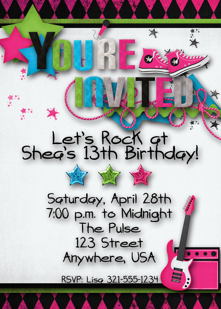 Birthday Celebration Invitation
 Rock Star Birthday Party Invitation Girl Teen Hip Hop