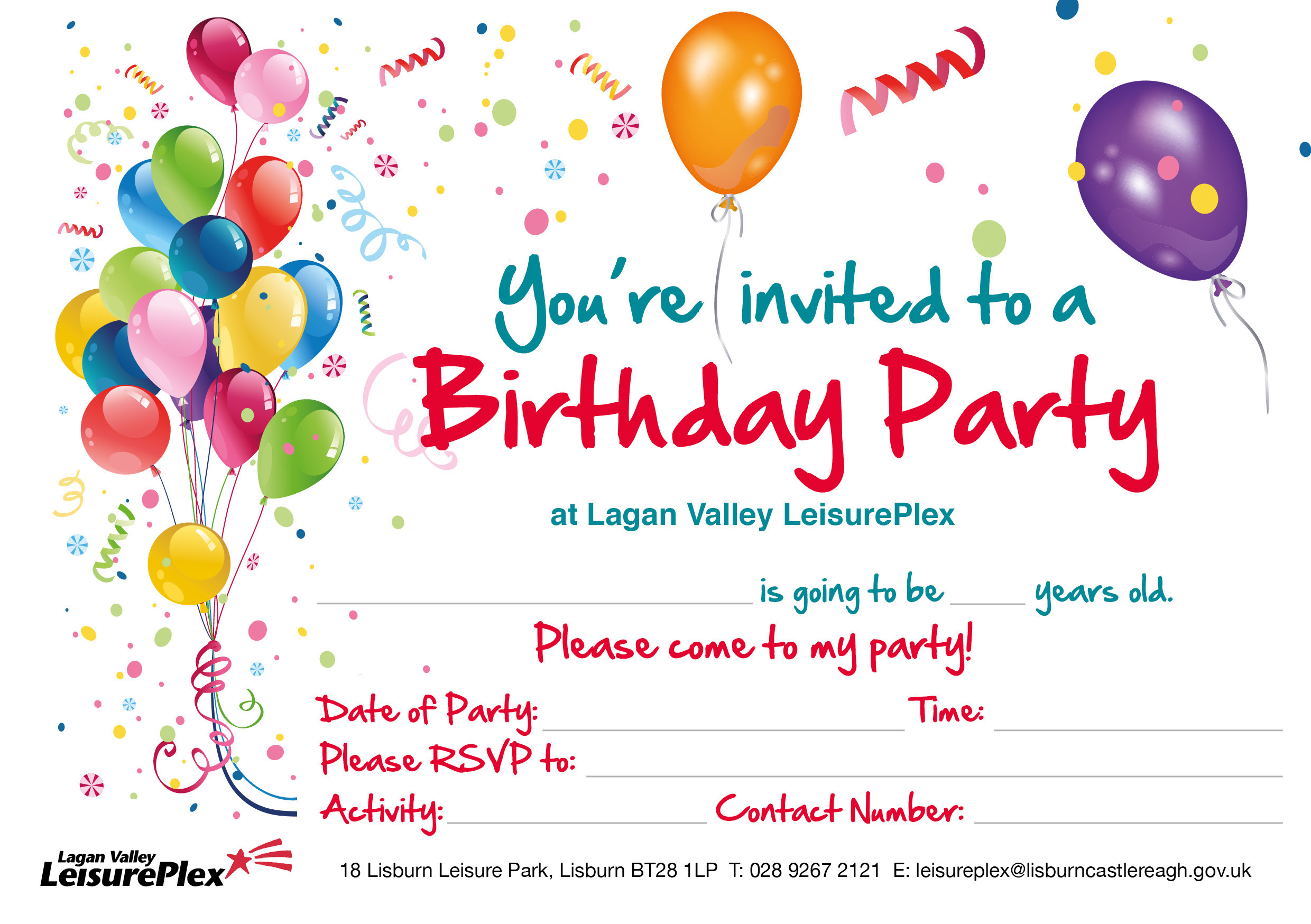Birthday Celebration Invitation
 Sports Party Package LeisurePlex