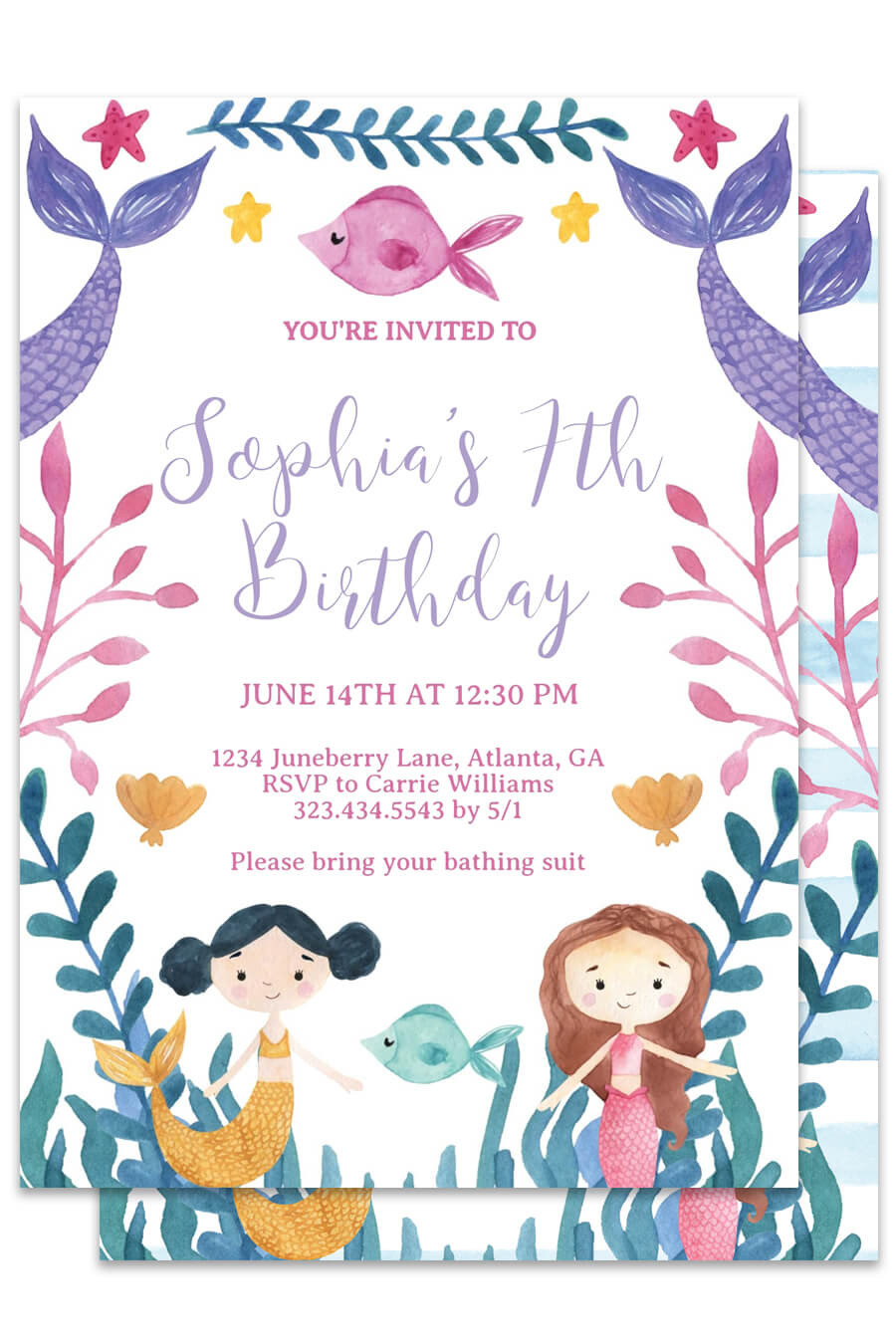 Birthday Celebration Invitation
 Watercolor Mermaid Birthday Party Invitations Chicfetti