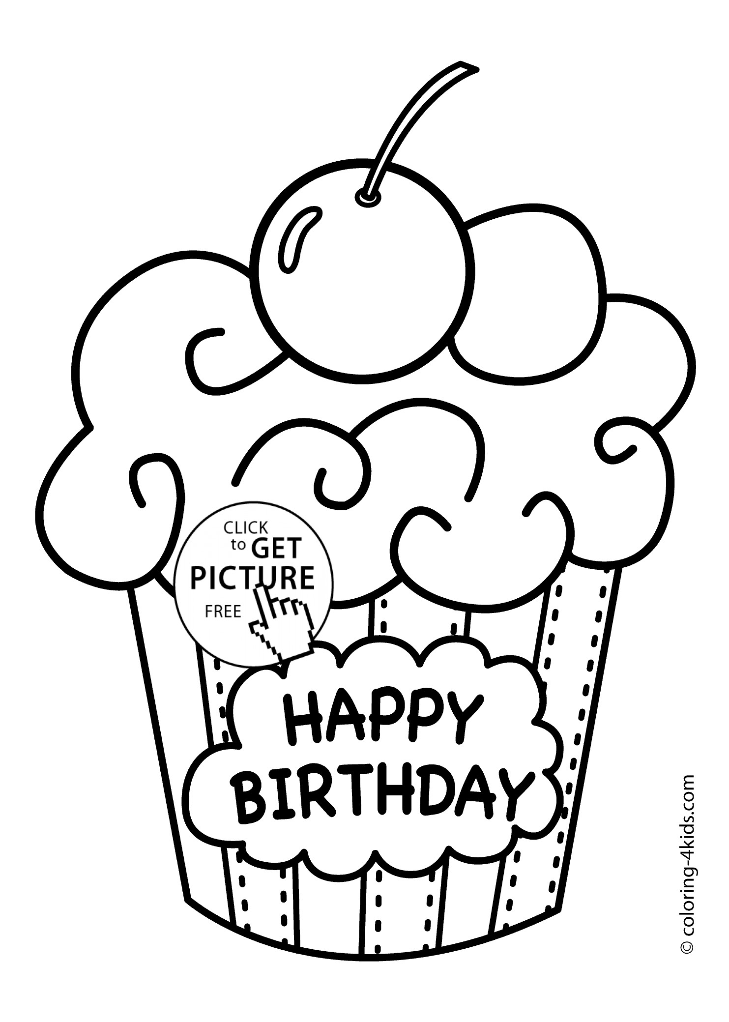 Birthday Coloring Pages For Kids
 Cake Happy Birthday Party Coloring Pages – muffin coloring