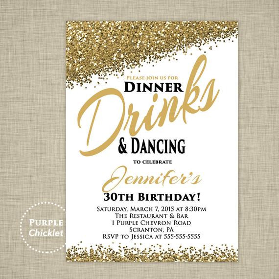 Birthday Dinner Invitation
 30th Any Age Birthday Invitation Dinner Drinks and Dancing