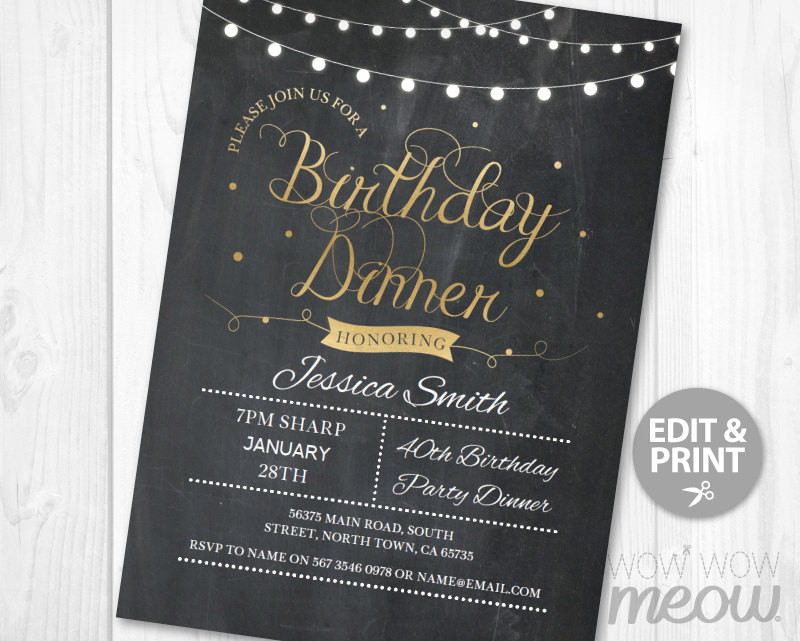 Birthday Dinner Invitation
 BIRTHDAY Dinner Party Invite INSTANT DOWNLOAD Any Age 30th