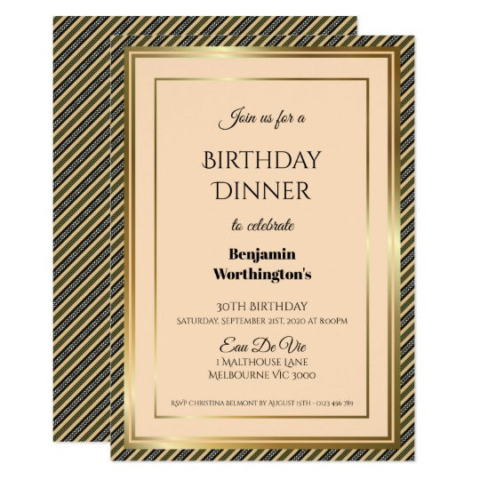 Birthday Dinner Invitation
 Gold Frame Striped 30th Birthday Dinner Invitation