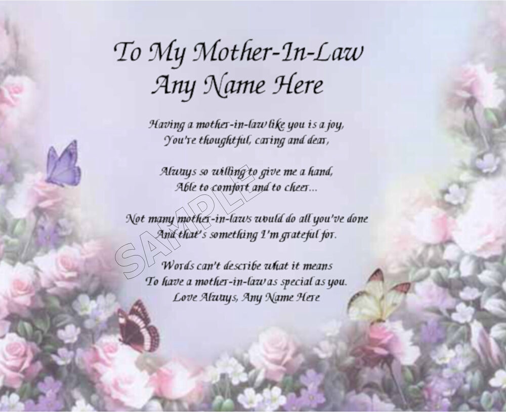 Birthday Gift For Mother In Law
 TO MY MOTHER IN LAW PERSONALIZED ART POEM MEMORY BIRTHDAY