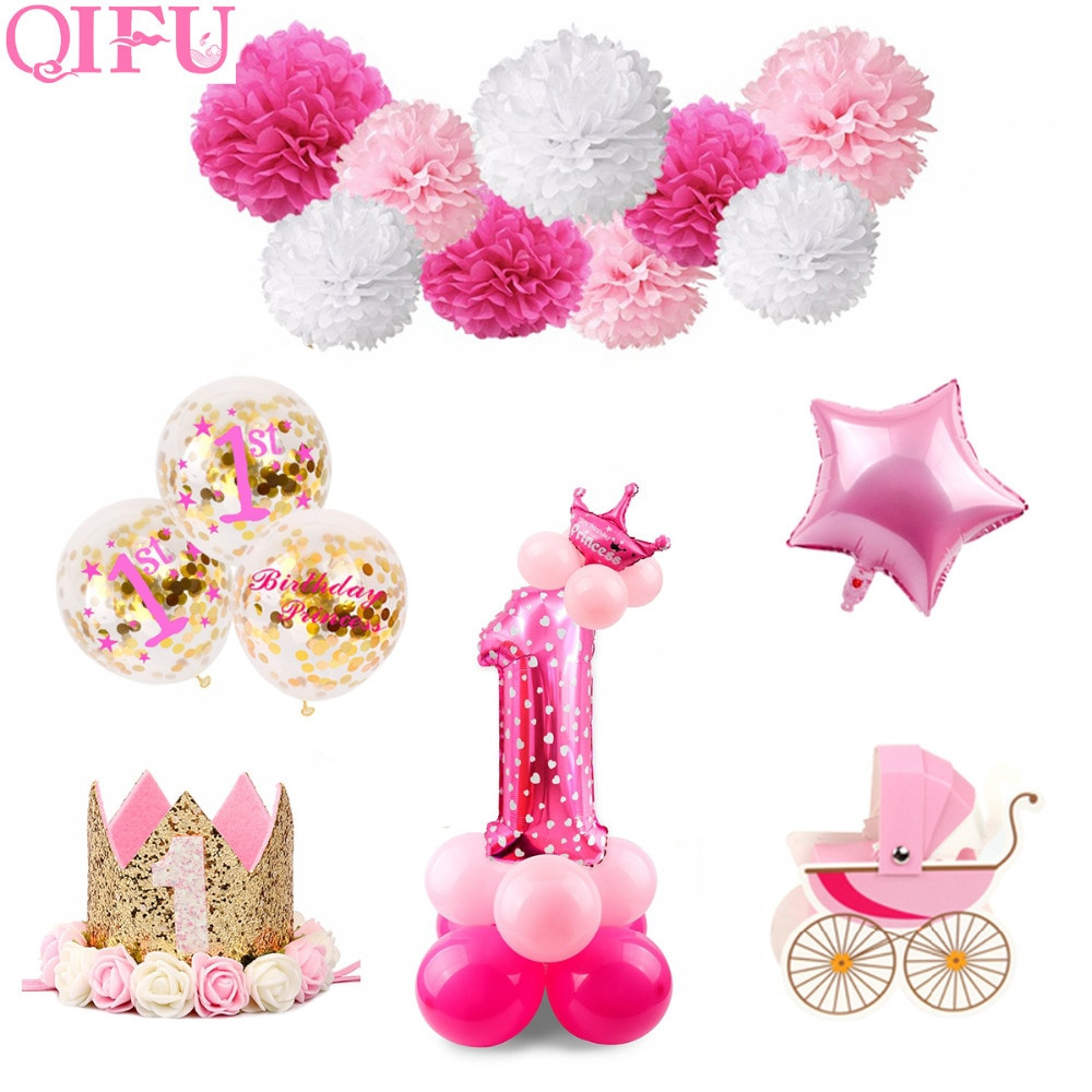 Birthday Girl Decorations
 QIFU 1st Birthday Party Decorations Kids Girl Pink First