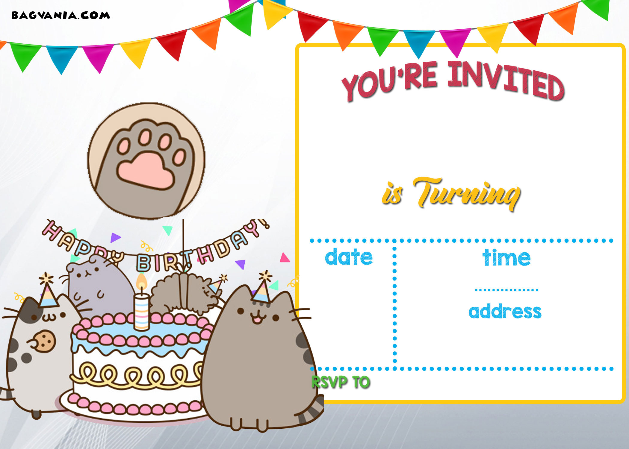 Birthday Invitation Card Template
 FREE Printable Pusheen Birthday Invitation Template