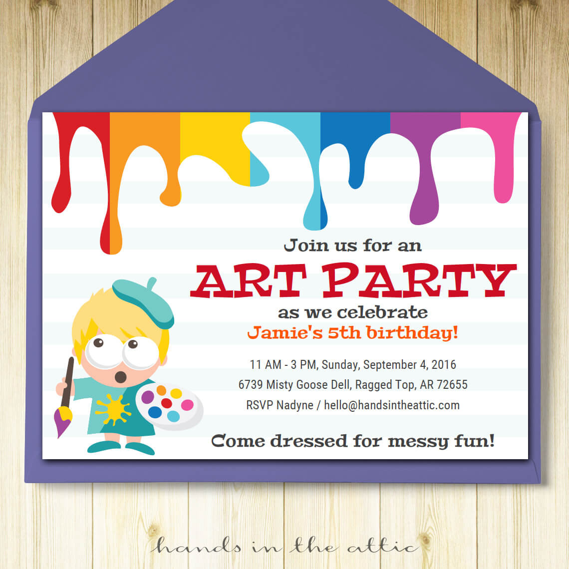 Birthday Invitation Card Template
 Art Party Invitation Printable Template