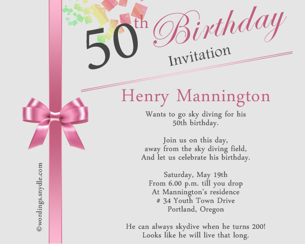 Birthday Invitation Sample
 50th Birthday Invitation Wording Samples Wordings and