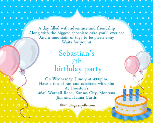 Birthday Invitation Sample
 7th Birthday Party Invitation Wording – Wordings and Messages