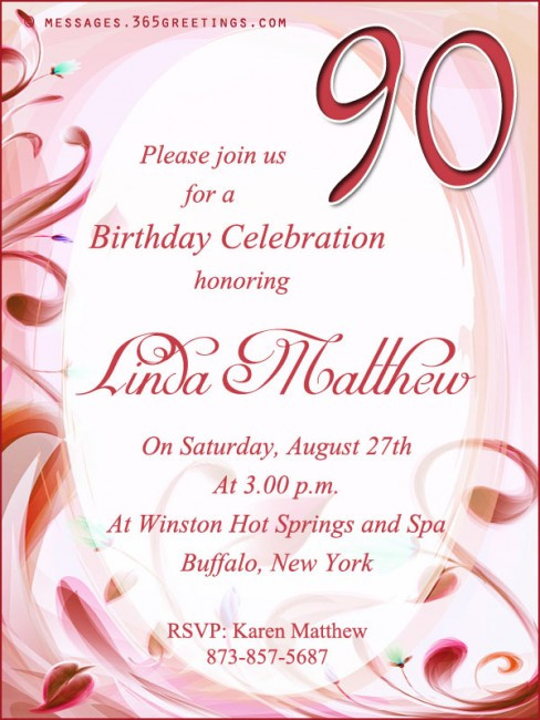 Birthday Invitation Sample
 90th Birthday Invitation Wording 365greetings