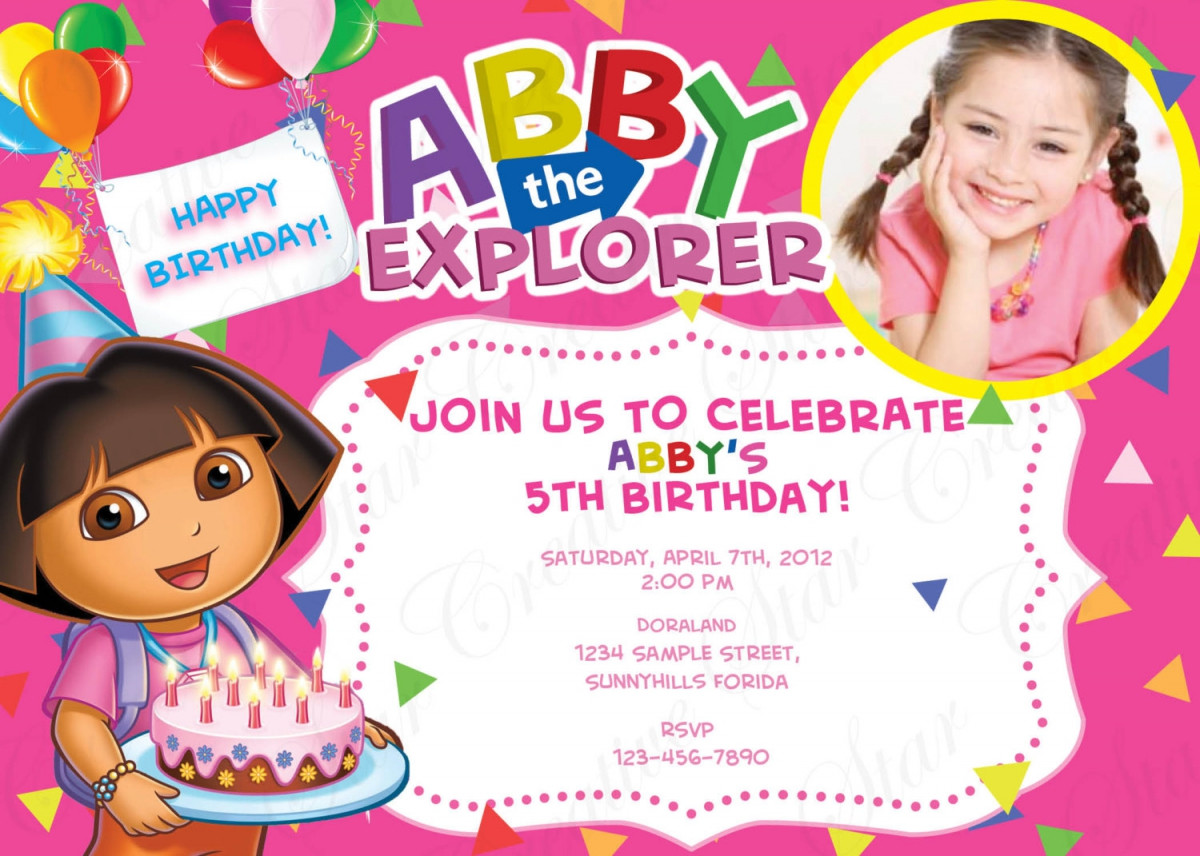 Birthday Invitation Sample
 FREE 1st Dora Birthday Invitations Wording – FREE