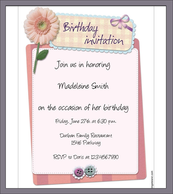 Birthday Invitation Samples
 Sample Birthday Invitation Template 40 Documents in PDF