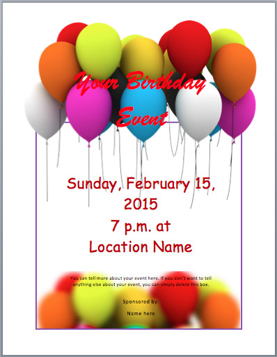 Birthday Invitation Template Word
 Birthday Party Invitation Flyer Templates 3 Printable