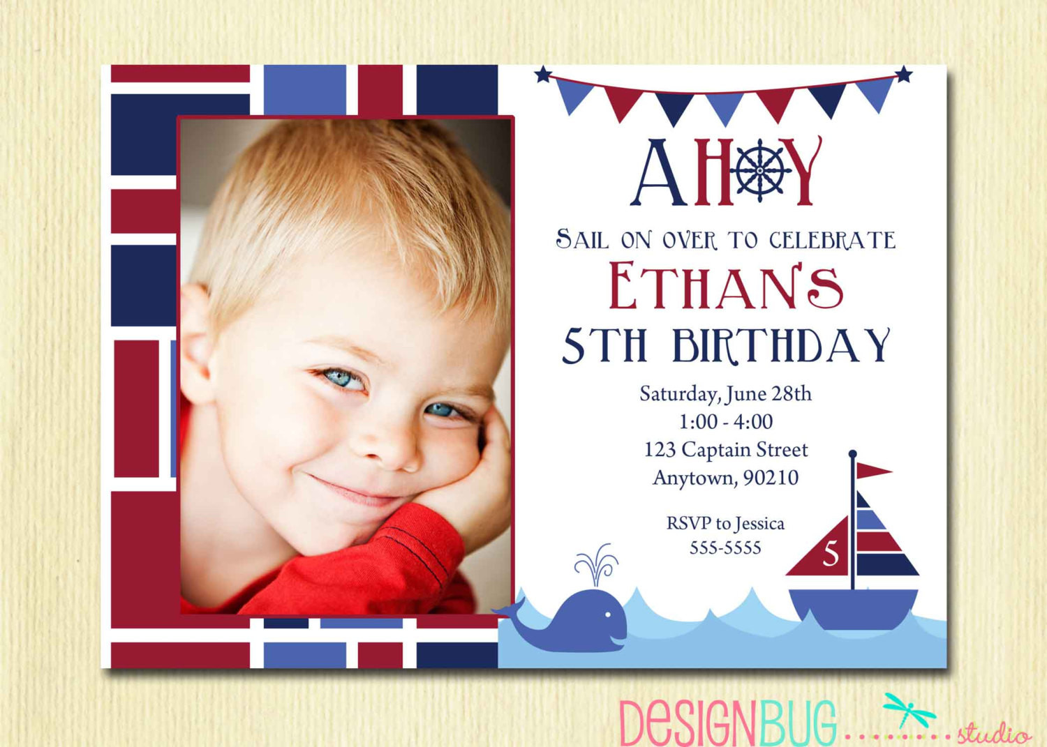 Birthday Invitations For Boys
 Boys Nautical Birthday Invitation First Birthday 1st