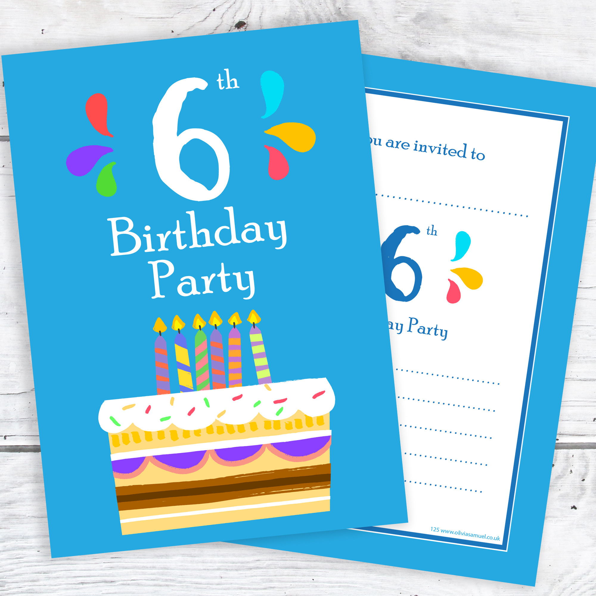 Birthday Invitations For Boys
 6th Birthday Party Invitations – 6 Candle Blue Cake Design