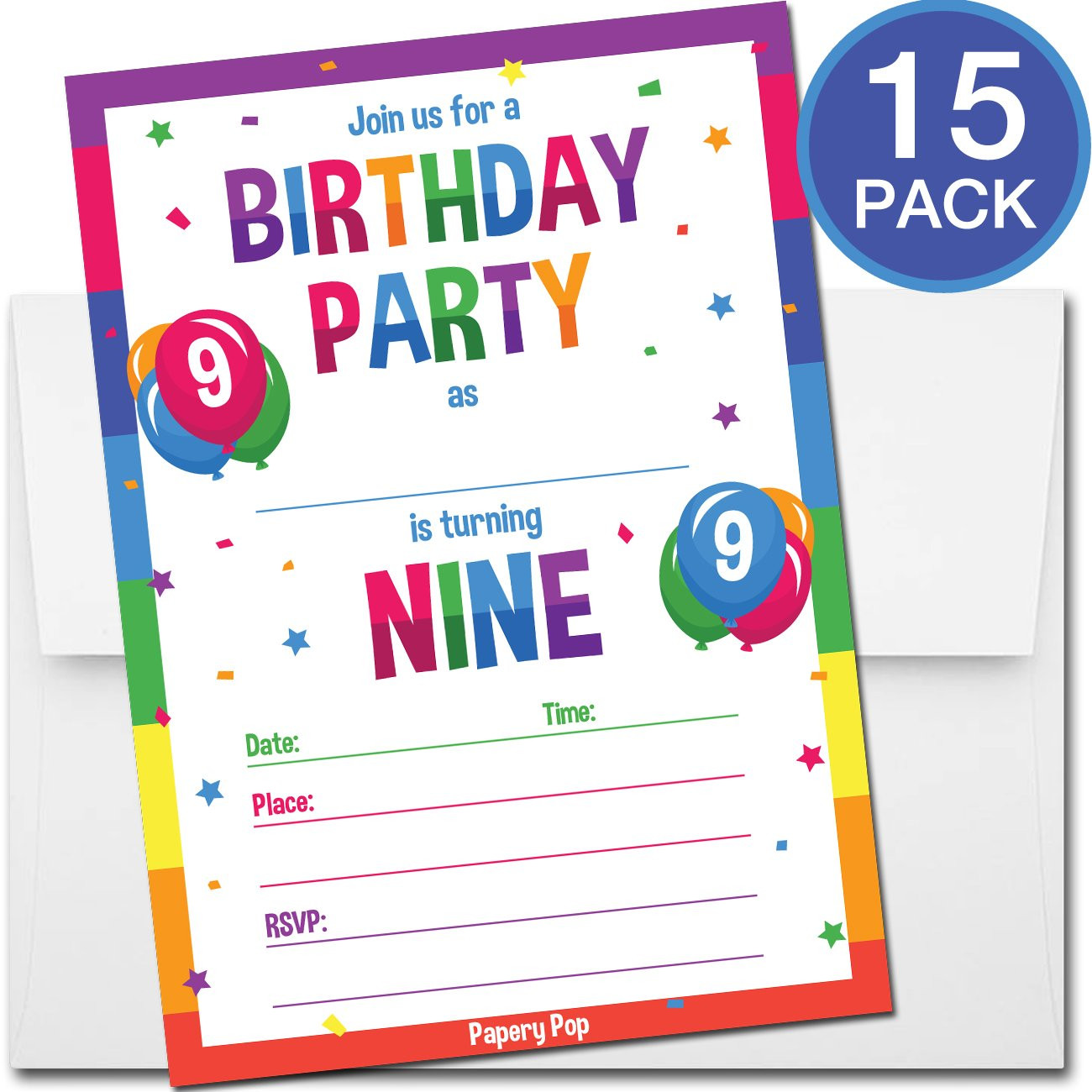 Birthday Invitations For Kids
 9 Year Old Birthday Party Invitations with Envelopes 15