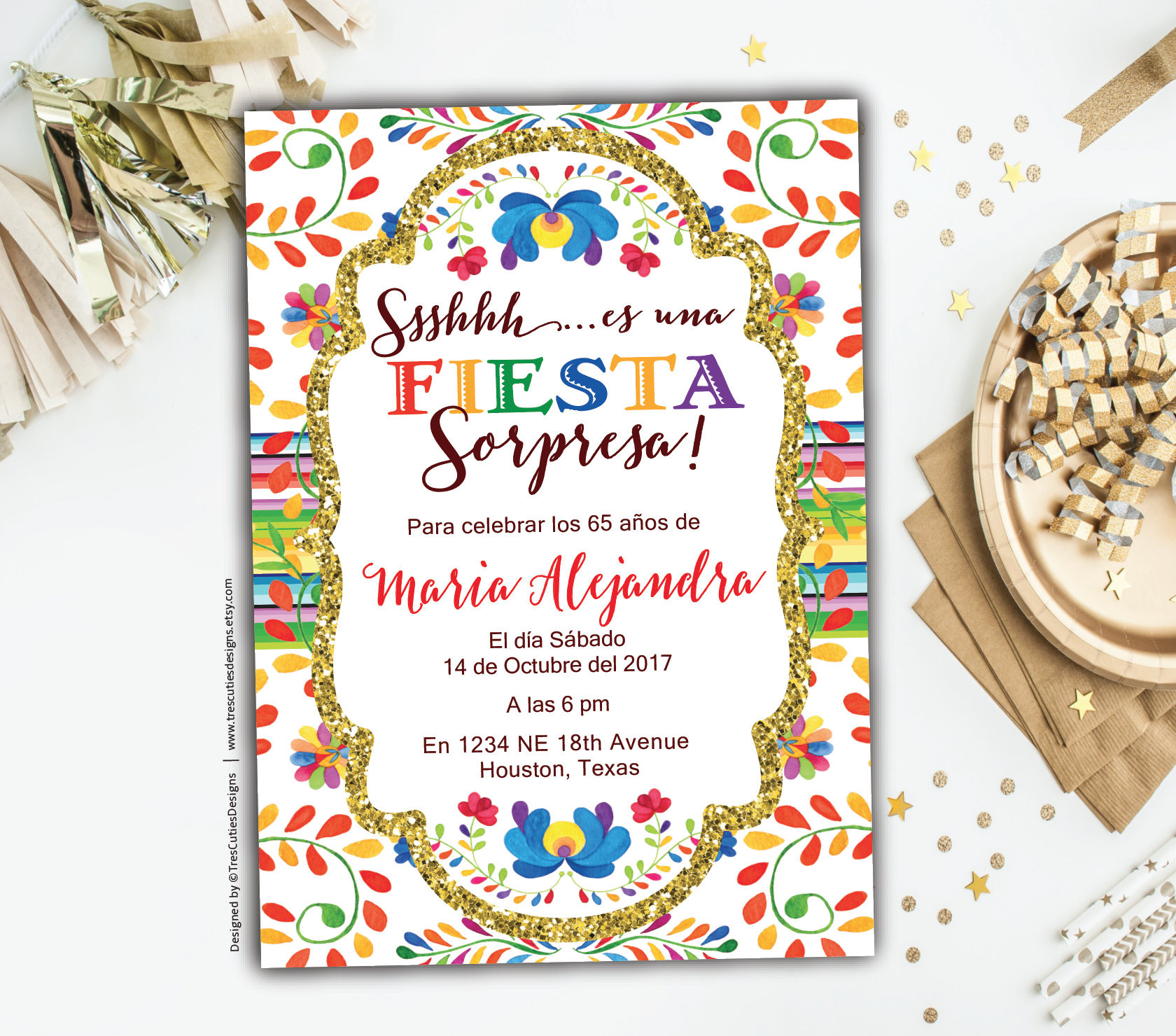 Birthday Invitations In Spanish
 Surprise 60th birthday invitations Fiesta Spanish birthday