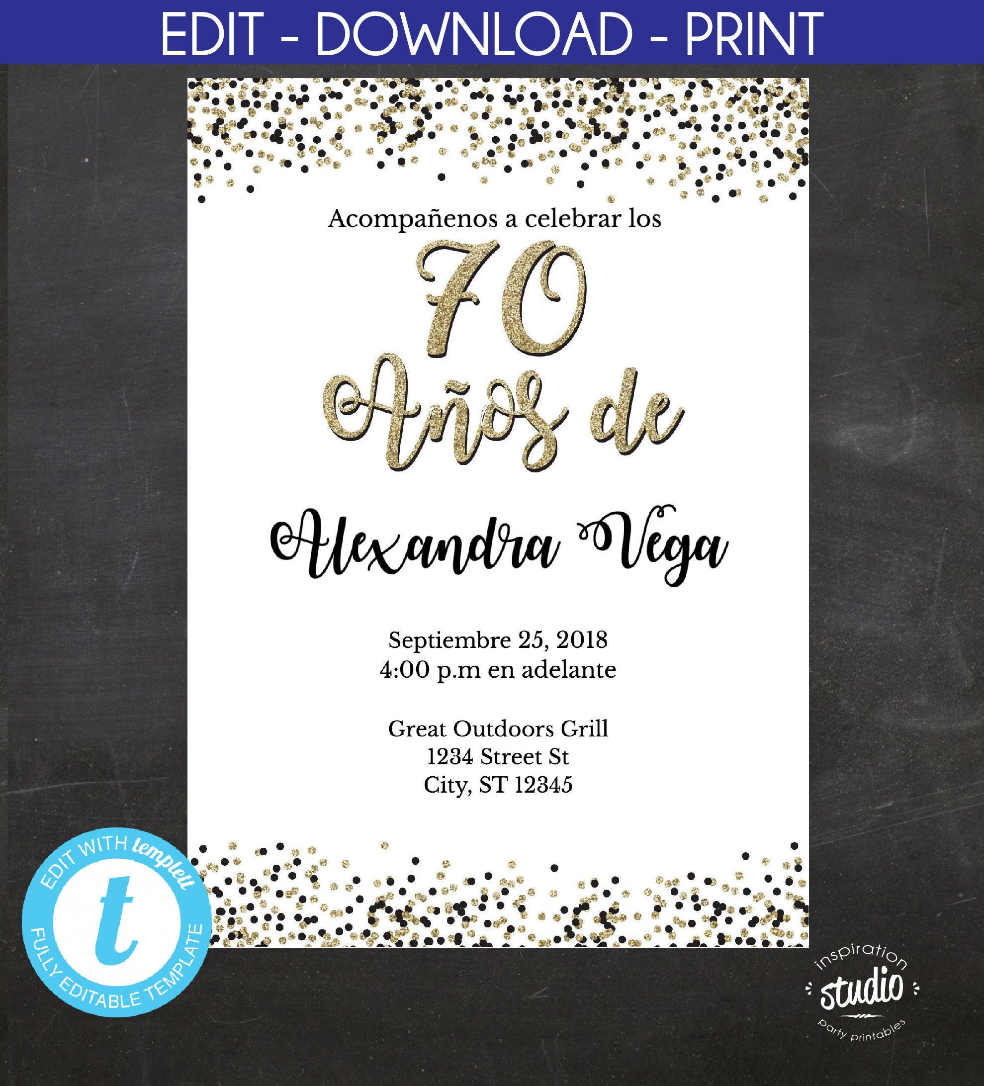 Birthday Invitations In Spanish
 70 Años de Spanish 70th Birthday Invitation White and