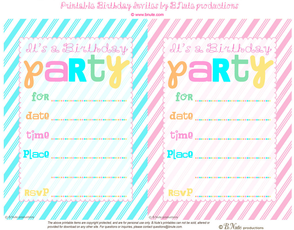 Birthday Invitations Printable
 bnute productions Free Printable Striped Birthday Party