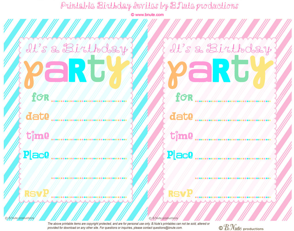 Birthday Invitations Printable Free
 bnute productions Free Printable Striped Birthday Party