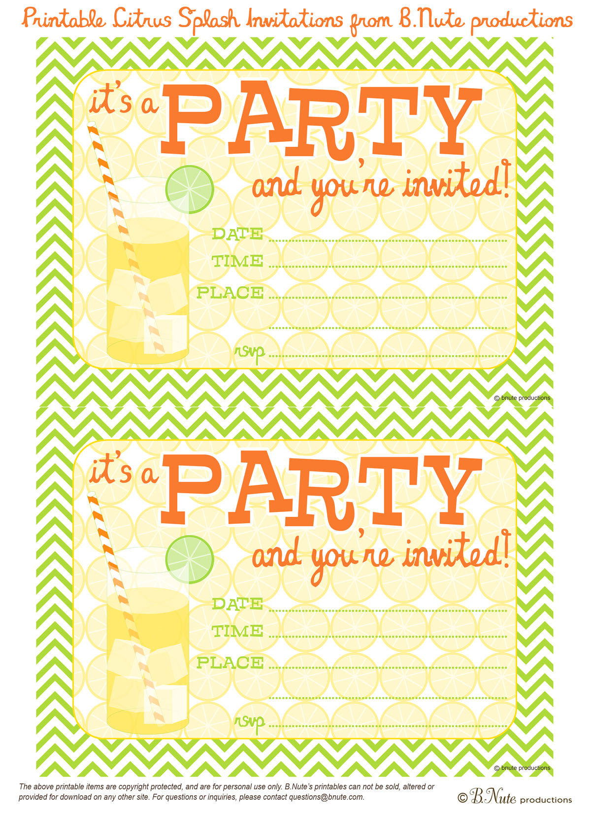 Birthday Invitations Printable Free
 bnute productions Free Printable Citrus Splash Invitations