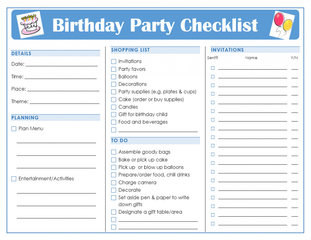 Birthday Party Checklist
 26 Life easing Birthday Party Checklists