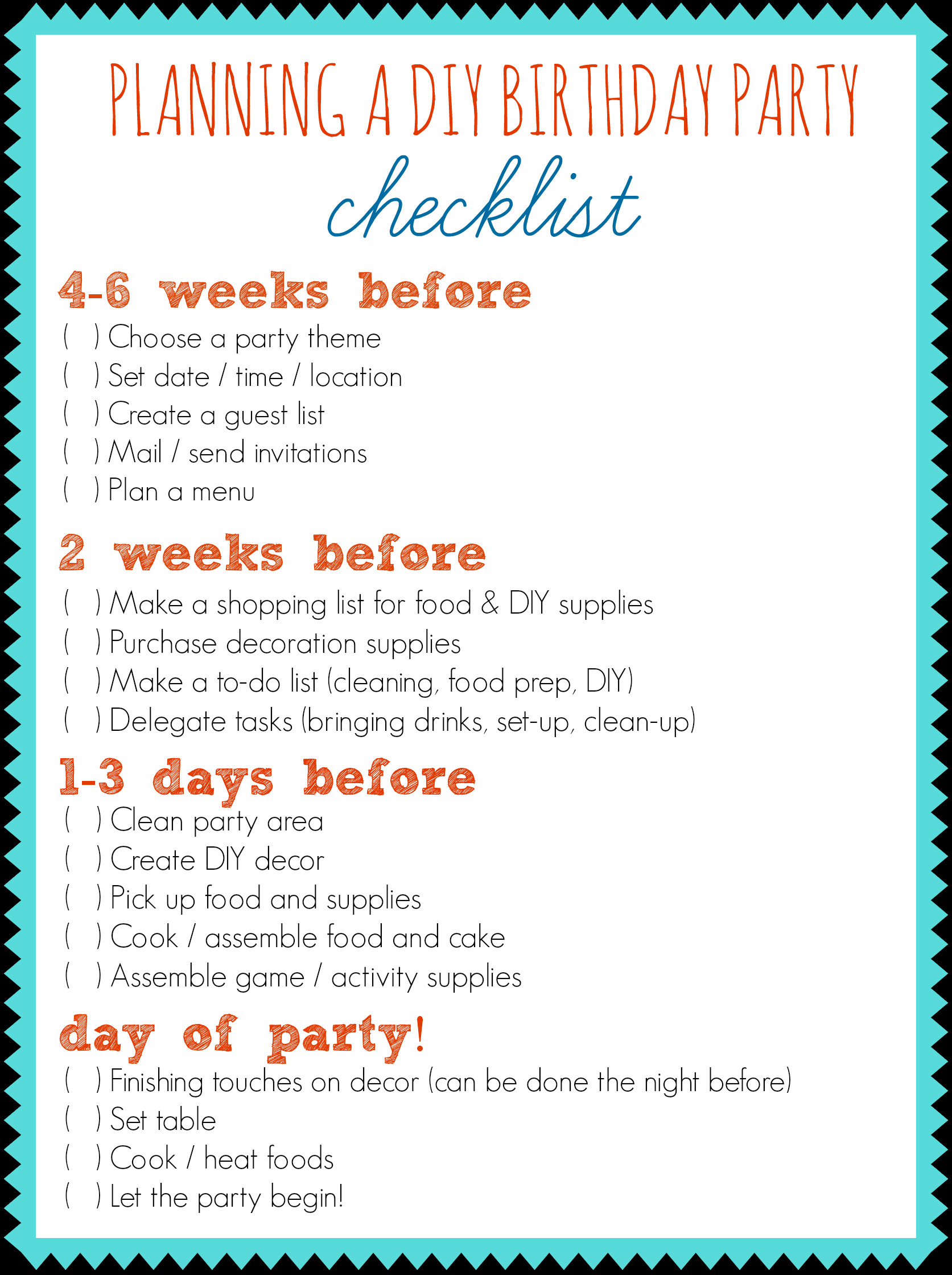 Birthday Party Checklist
 26 Life easing Birthday Party Checklists