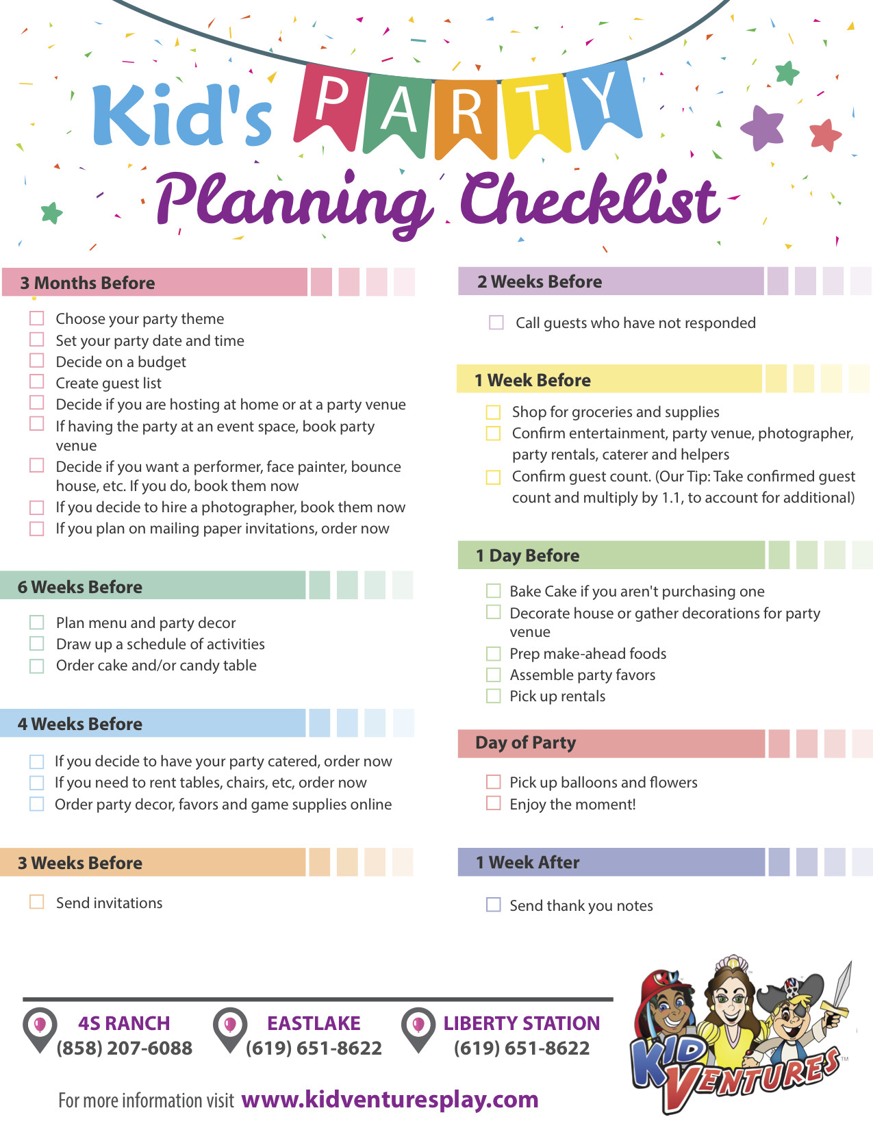 Birthday Party Checklist
 Kids Party Planning Checklist