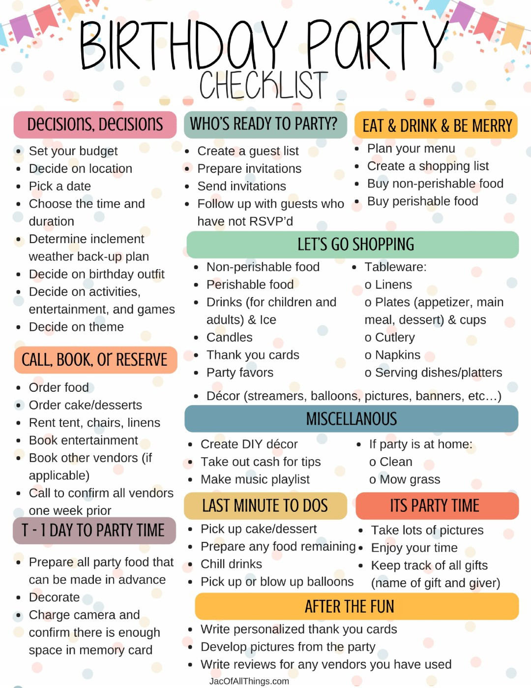 Birthday Party Checklist
 26 Life easing Birthday Party Checklists