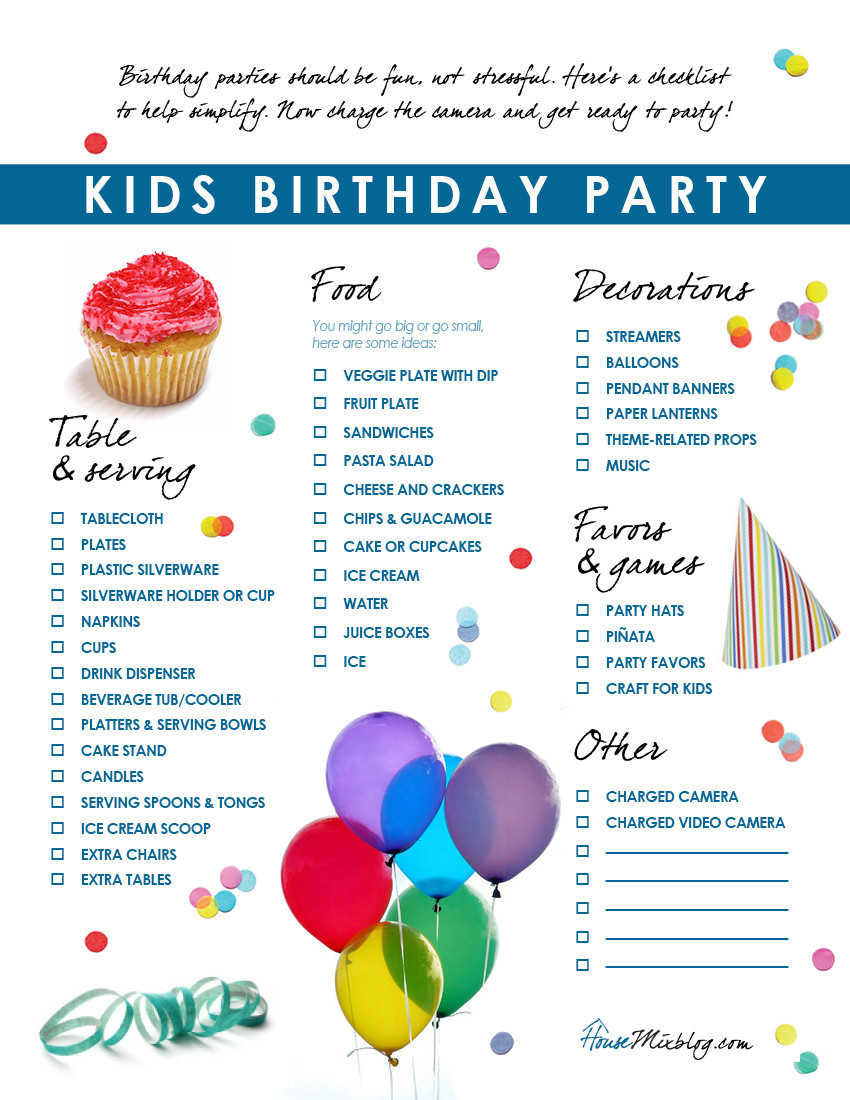 Birthday Party Checklist
 Kids birthday party checklist