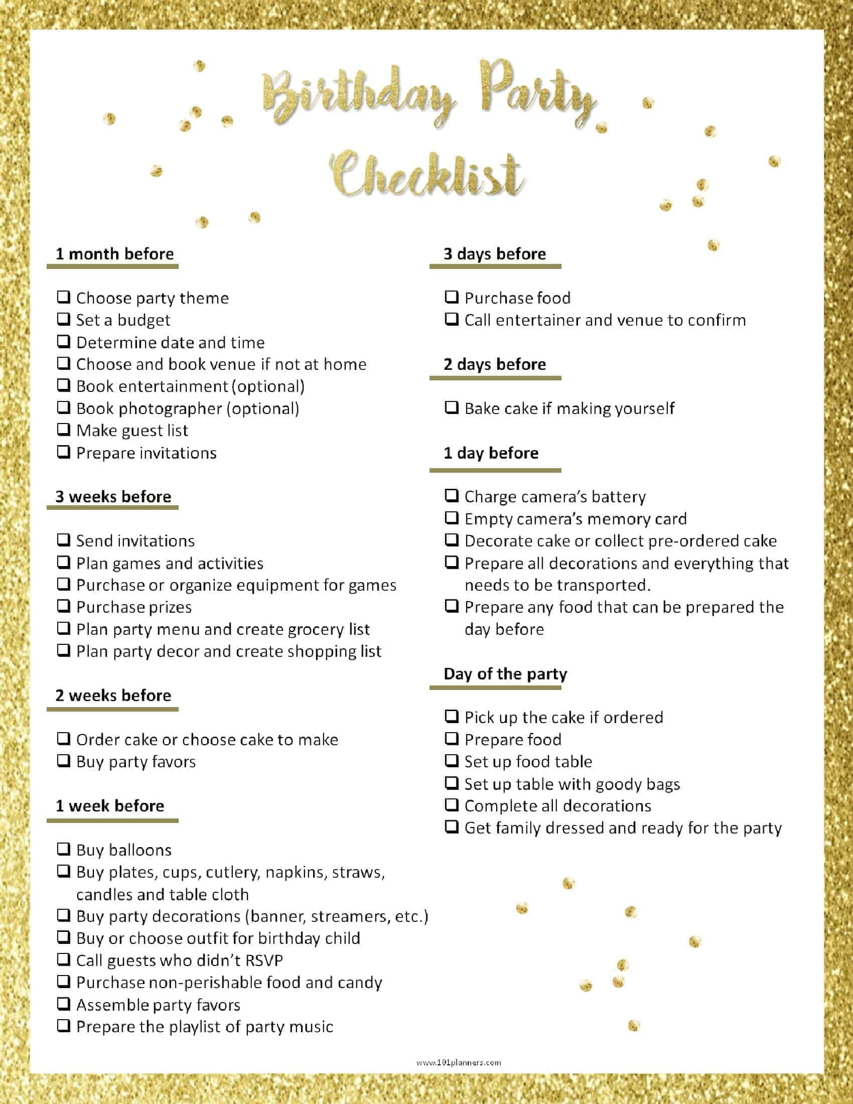 Birthday Party Checklist
 Party Planning Template