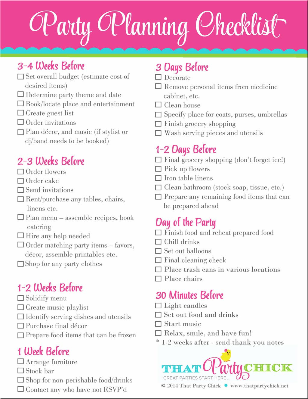 Birthday Party Checklist
 Birthday Party Planning Checklist