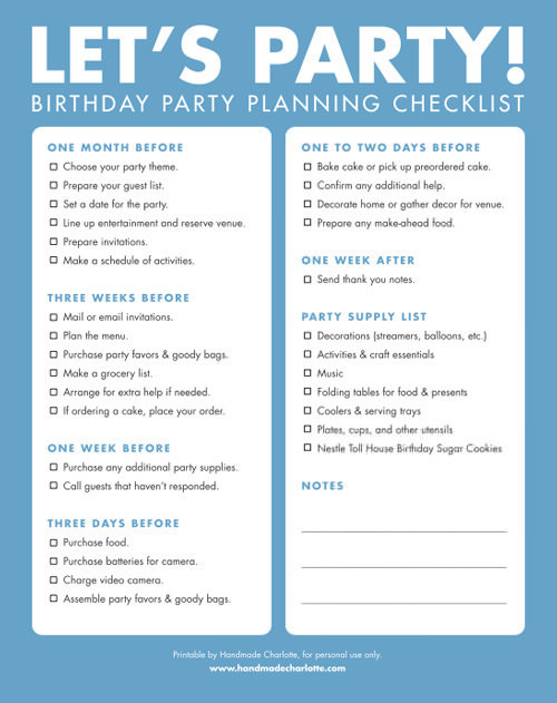 Birthday Party Checklist
 DIY Printable Birthday Party Checklist