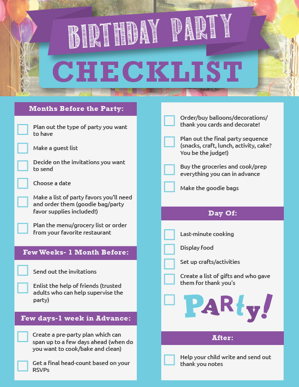 Birthday Party Checklist
 26 Life easing Birthday Party Checklists