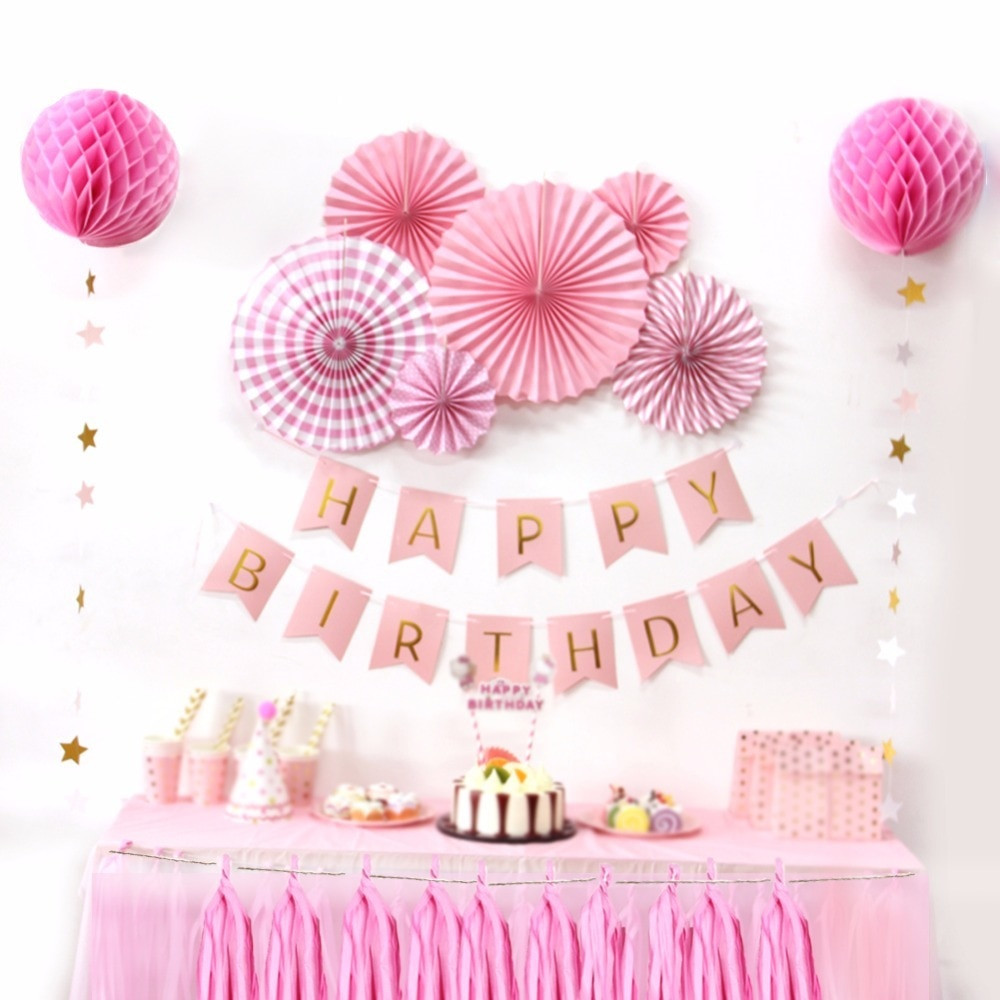 Birthday Party Decor
 Sunbeauty A Set Pink Theme Happy Birthday Decoration DIY