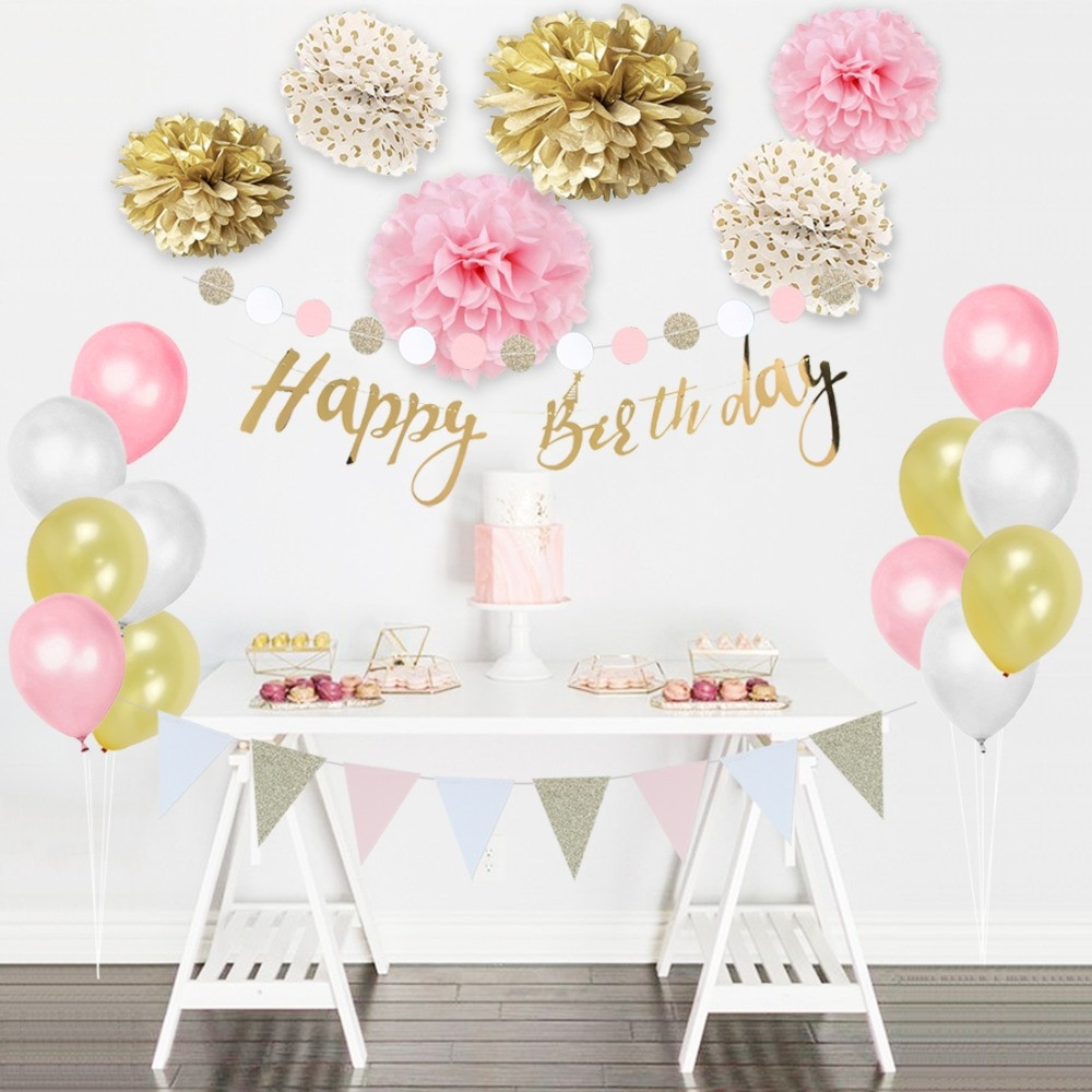 Birthday Party Decor
 Set of 24 Gold Pink white Birthday Party Decorations